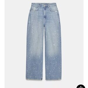 TRF HIGH-WAISTED STRAIGHT-LEG RHINESTONE JEANS worn twice only